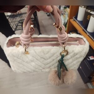 Aldo Faux Fur Cream Bag Purse Crossbody Strap Cherry Charm NWT TIK TOK VIRAL